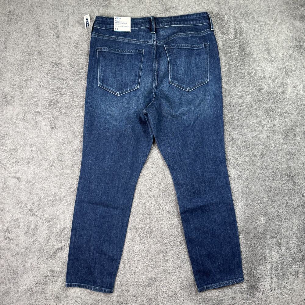 Old Navy Power Slim Straight Jeans NEW Womens 12 Distressed Blue Denim Secret - Picture 2 of 10